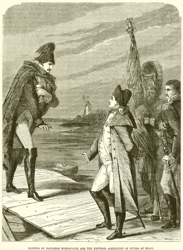 Encontro de Nepoleon Buonaparte e o imperador Alexandre da Rússia em Tilsit de English School