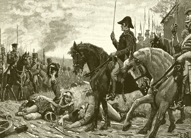Reunião de Wellington e Blucher após a batalha de Waterloo de English School