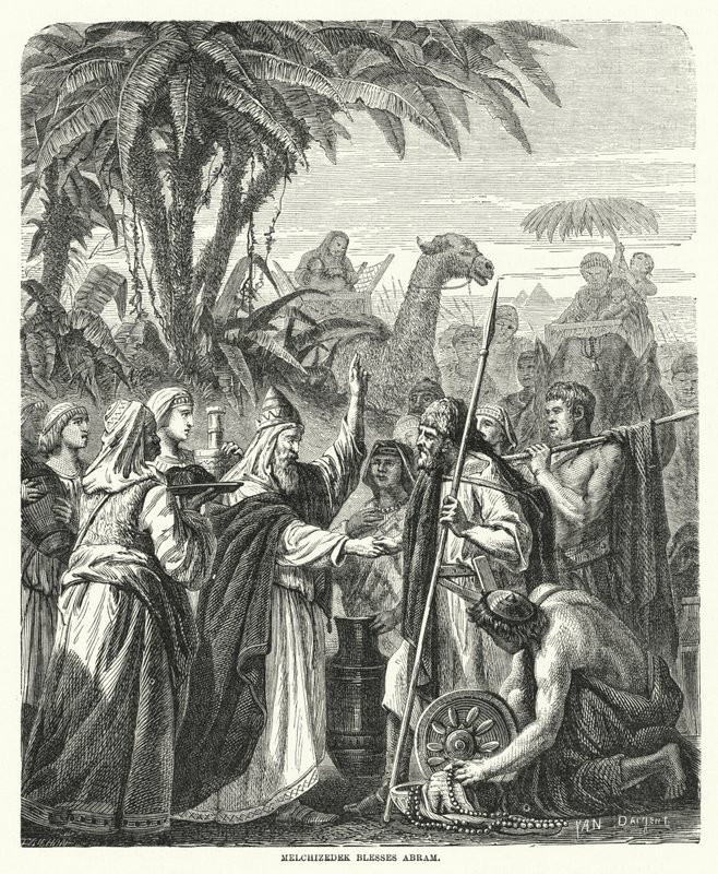 Melchizedek abençoa Abram (gravura) de English School