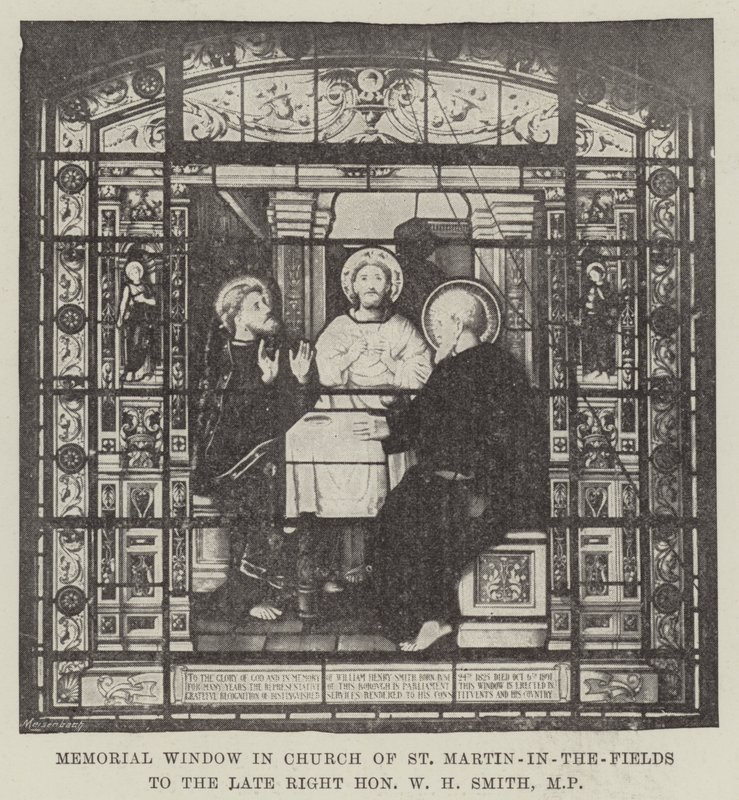 Janela Memorial na Igreja de São Martinho no Campo para o falecido honorável W H H Smith, deputado (gravação) de English School