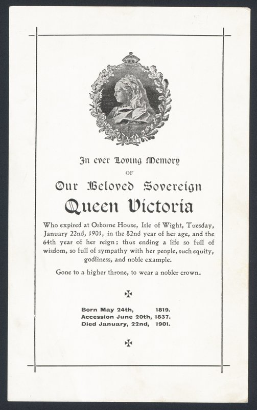 Memorial cartão para a rainha Victoria de English School