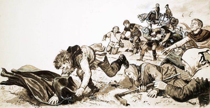 Homens de Haxey perseguindo o capô de seda de Lady de Mowbray de English School