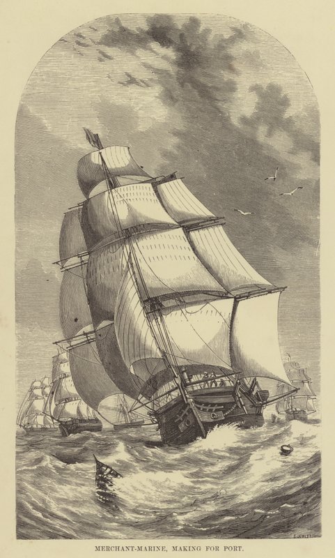 Merchant-Marine, fazendo para porto (gravura) de English School