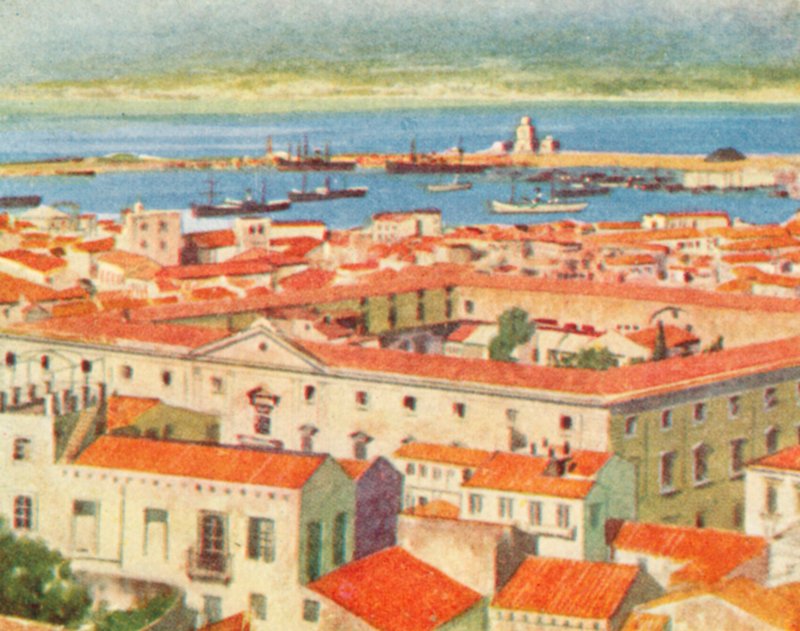 Messina, a cidade e o estreito (litografia a cores) de English School
