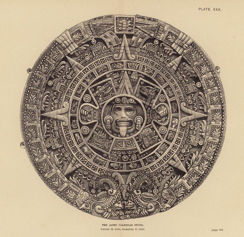 México: A Pedra do Calendário Asteca (gravura) de English School