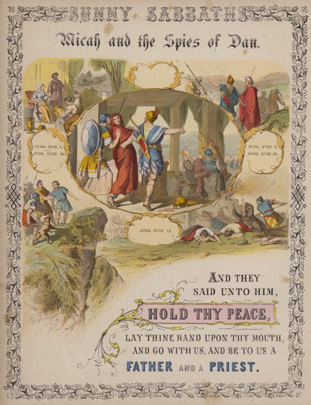 Miquéias e os espiões de Dan (gravura colorida) de English School