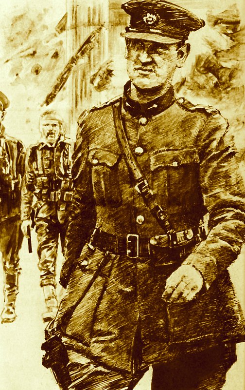 Michael Collins, líder dos rebeldes na revolta de Páscoa na Irlanda, 1916 de English School