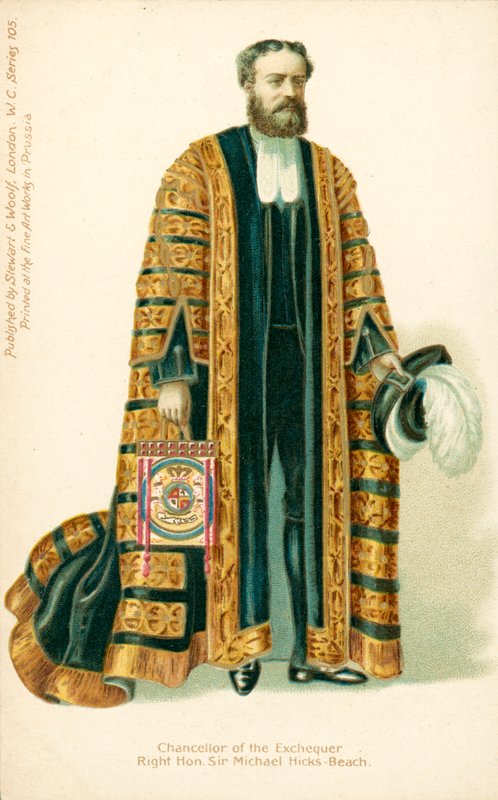 Michael Edward Hicks Beach, Chanceler do Tesouro (litografia a cores) de English School