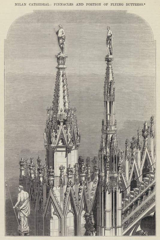 Catedral de Milão, Pináculos e Porção da Fortaleza Voadora (gravura) de English School