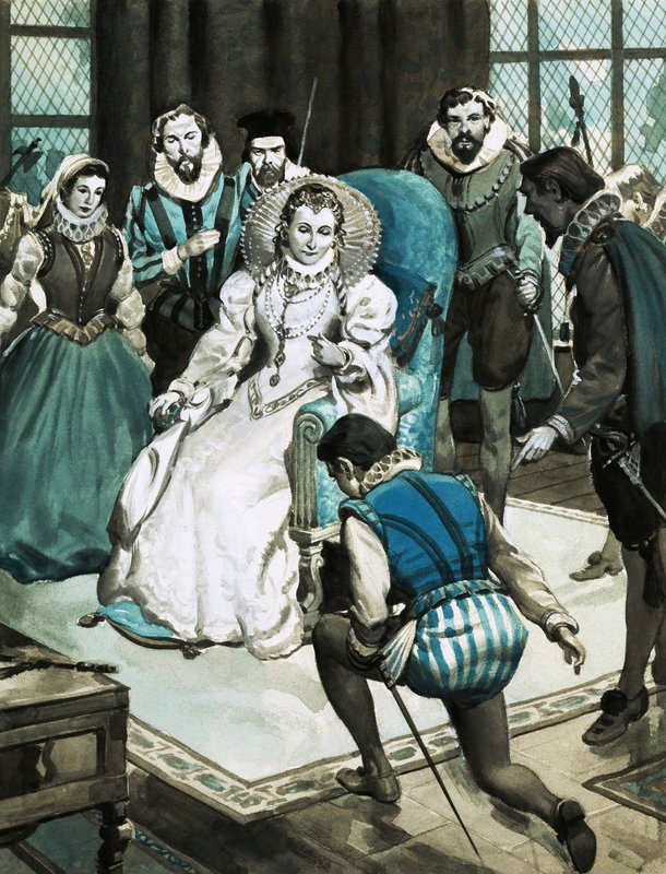 Miles Philips recebendo uma audiência da rainha Elizabeth I de English School
