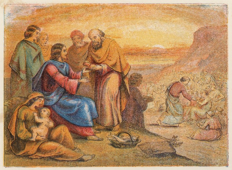 Milagre dos pães e dos peixes (litografia a cores) de English School
