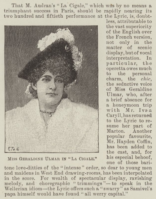 Miss Geraldine Ulmer em "La Cigale" (gravura) de English School