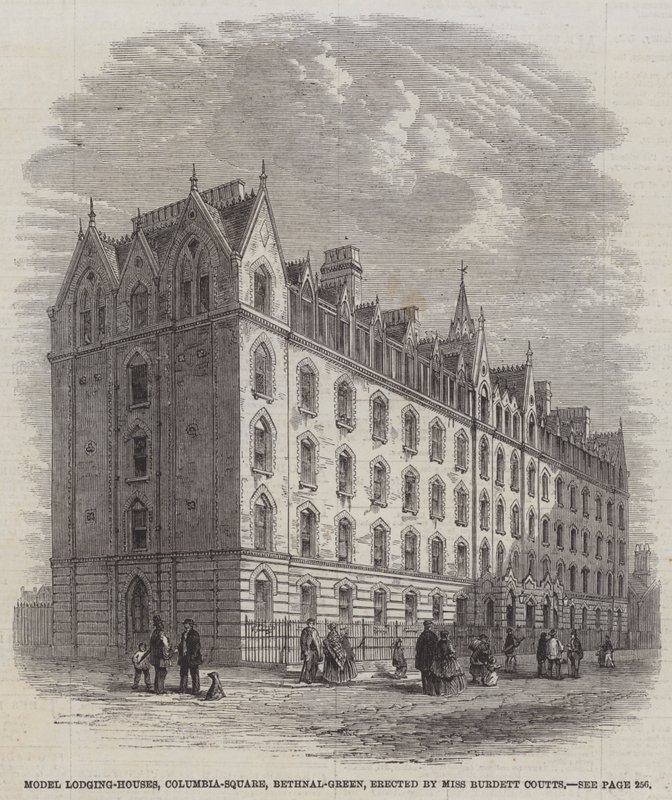 Modelo Lodging-Houses, Columbia-Square, Bethnal-Green, montado por Miss Burdett Coutts (gravura) de English School