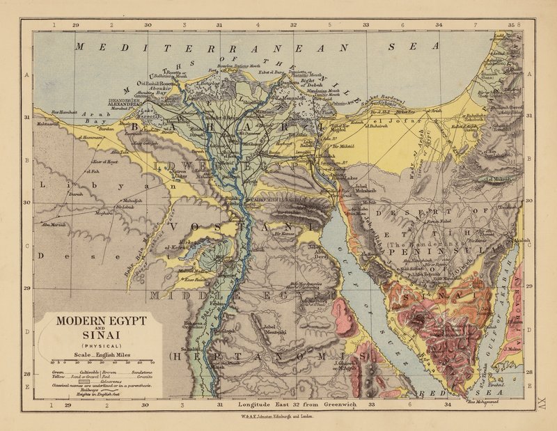Egipto moderno e Sinai (litografia a cores) de English School