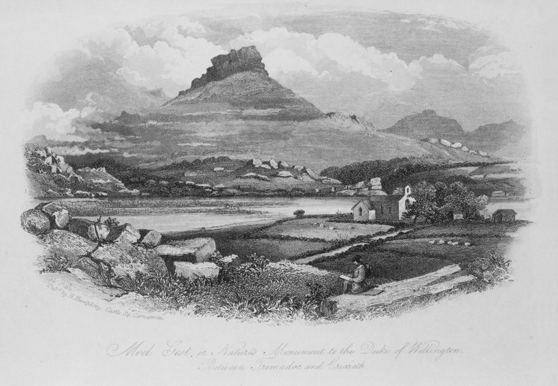 Moel Gest, ou Monumento da Natureza ao Duque de Wellington, entre Tremadoc e Criccieth de English School