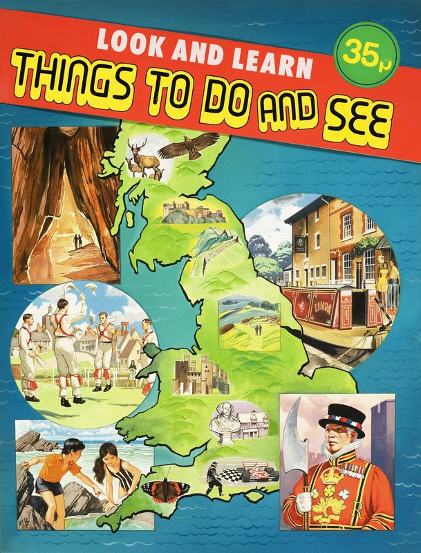 Montagem de imagens ao redor do mapa da Grã-Bretanha de English School