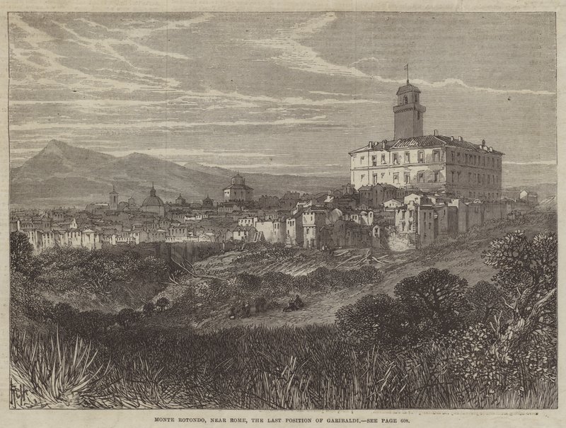 Monte Rotondo, perto de Roma, a última posição de Garibaldi (gravura) de English School