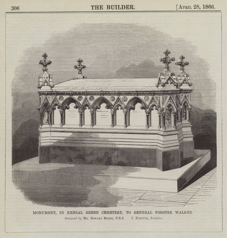 Monumento, no Cemitério Kensal Green, ao General Forster Walker, desenhado pelo Sr. Edward Blore, FRS (gravura) de English School