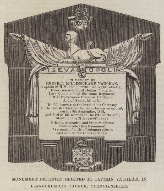 Monumento recentemente erigido ao Capitão Vaughan, em Llangoedmore Church, Cardiganshire (gravura) de English School
