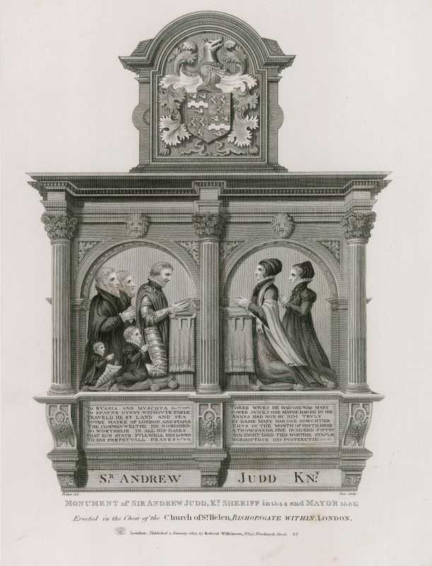 Monumento a Sir Andrew Judd, Xerife e Prefeito, em St Helens Bishopsgate, Londres de English School