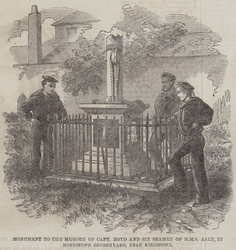 Monumento à Memória do Capitão Boyd e Seis Marinheiros de HMS Ajax, no Monkstown Churchyard, perto de Kingstown (gravura) de English School