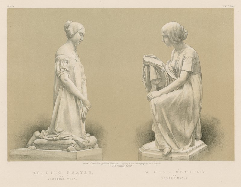 Oração da manhã por Vincenzo Vela; Uma menina lendo por Pietro Magni de English School