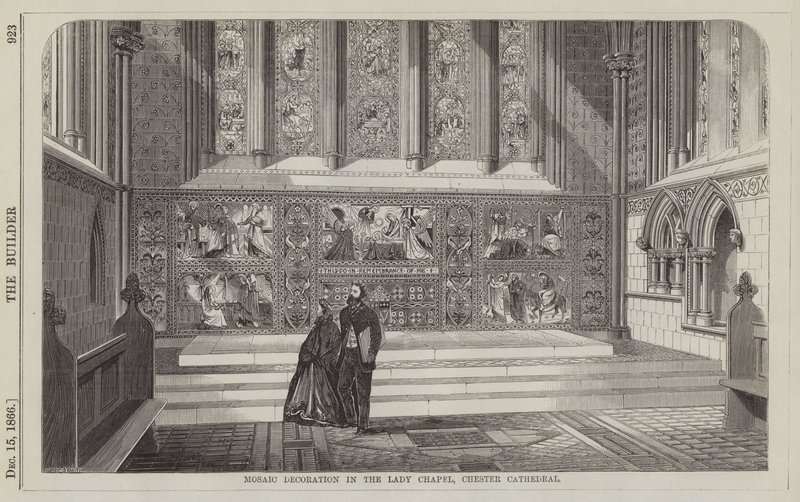 Decoração em mosaico na Capela da Senhora, Catedral de Chester (gravura) de English School