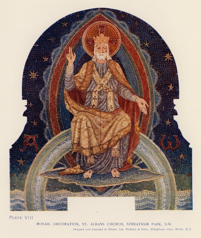 Decoração em mosaico, Igreja de St Albans, Streatham Park, Londres (cor litho) de English School