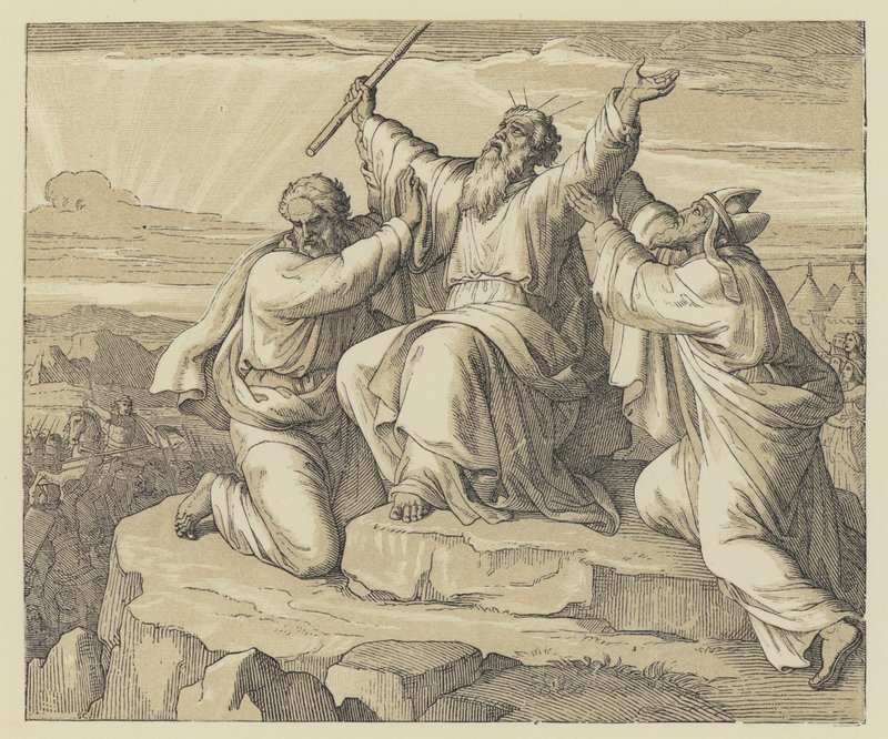 As mãos de Moisés levantadas (gravura) de English School
