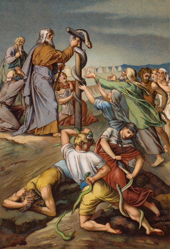 Moisés e a serpente de descaramento (chromolitho) de English School