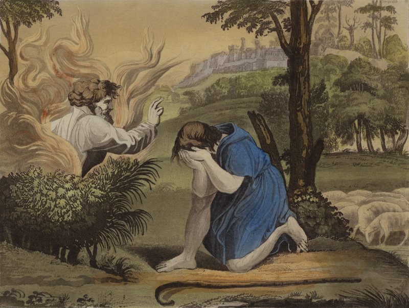 Moisés e o arbusto em chamas (cor litho) de English School