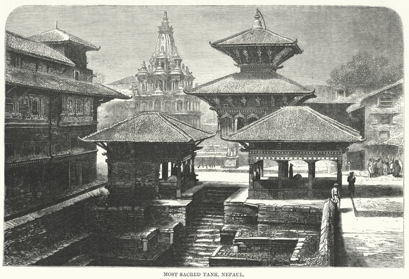 Most Sacred Tank, Nepaul (gravura) de English School
