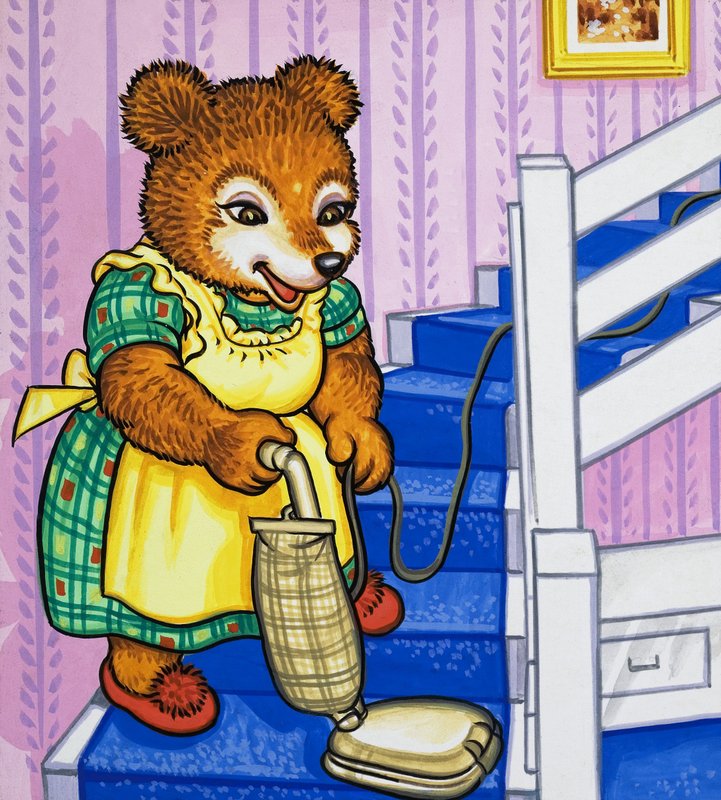 Urso mãe, hoovering, a, escadas de English School