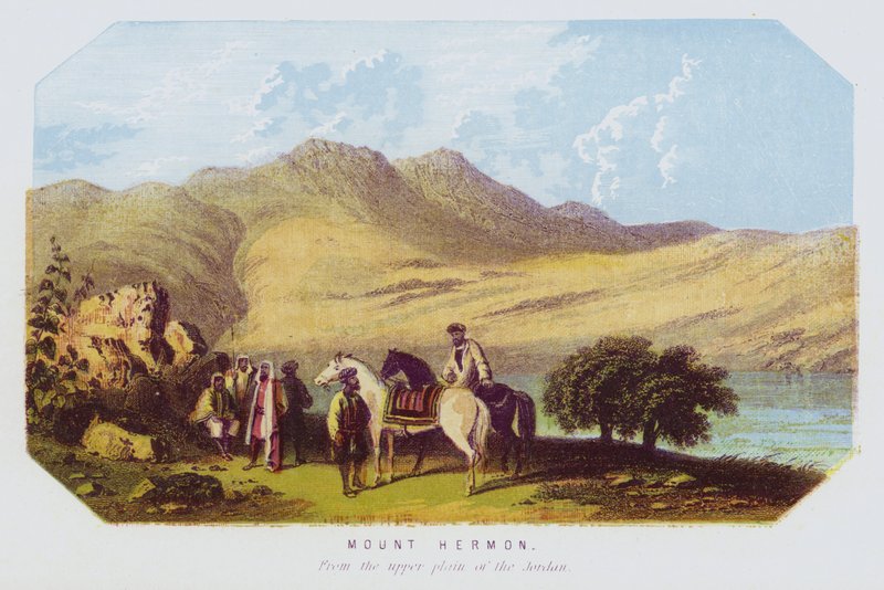 Monte Hermon, da planície superior do Jordão (cor litho) de English School