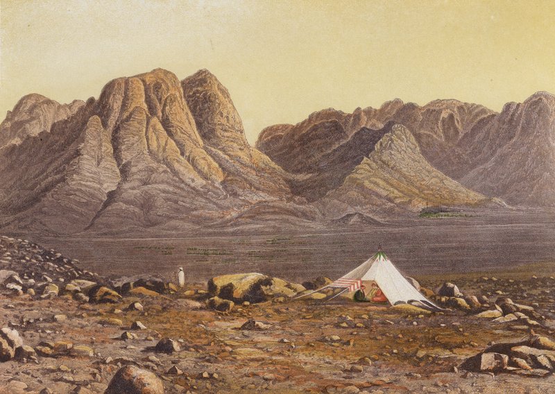 Monte Sinai, Horeb, a partir da planície de En-Raheh, Êxodo XIX 2 (litografia a cores) de English School