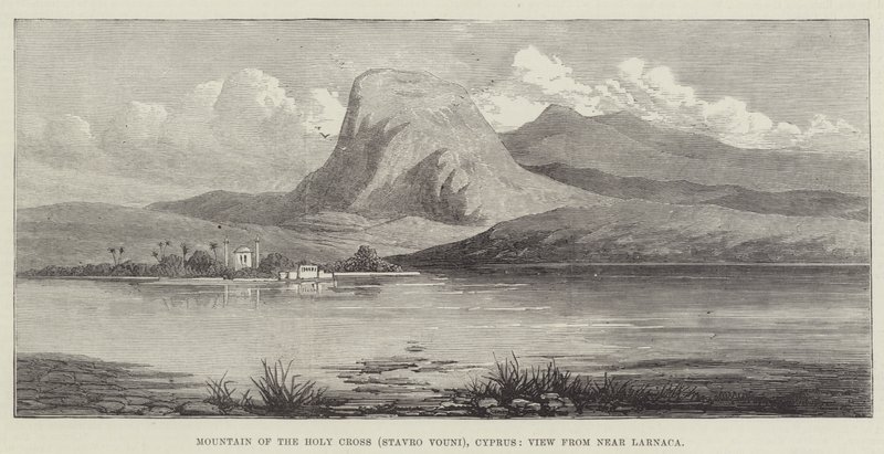 Monte da Santa Cruz (Stavro Vouni), Chipre, Vista de perto de Larnaca (gravura) de English School