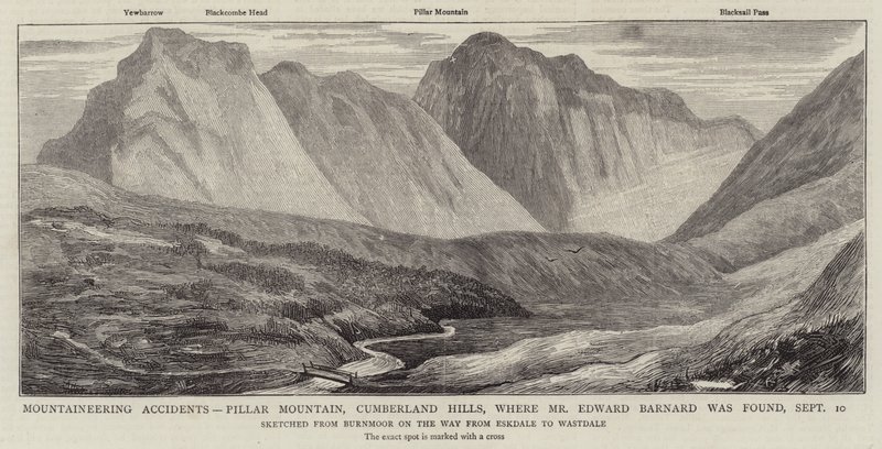 Acidentes de Montanhismo, Montanha Pillar, Cumberland Hills, onde o Sr. Edward Barnard foi encontrado de English School