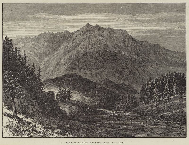 Montanhas ao redor de Samaden, no Engadine (gravura) de English School