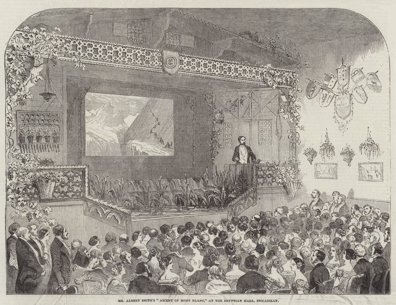 A "Ascensão do Monte Branco" do Sr. Albert Smith, no Salão Egípcio, Piccadilly (gravura) de English School