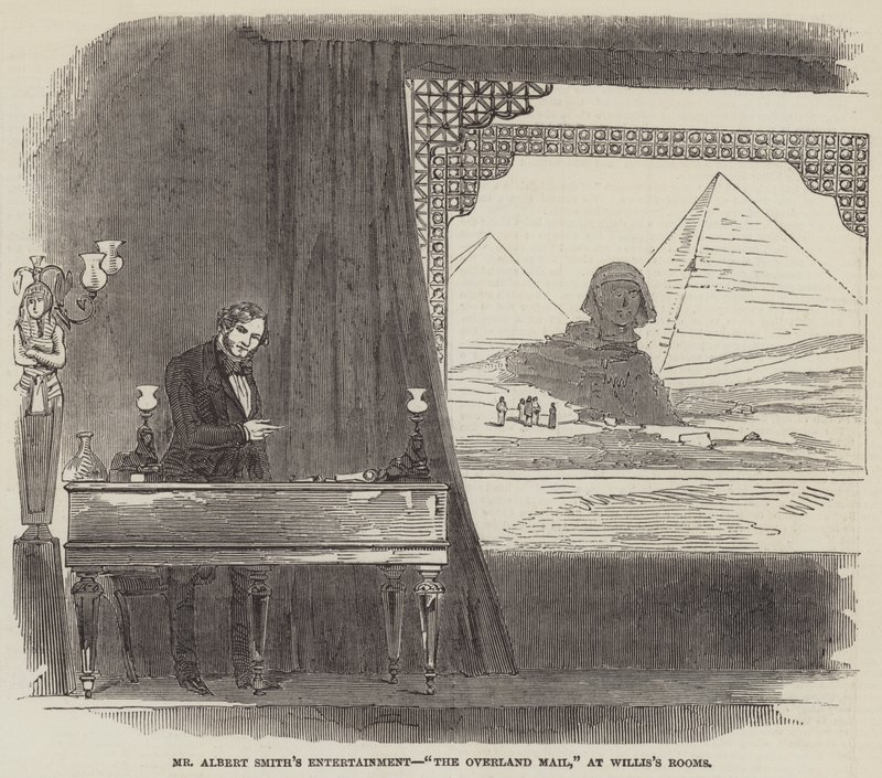 Entretenimento do Sr. Albert Smith, "The Overland Mail", nos quartos do Willis (gravura) de English School
