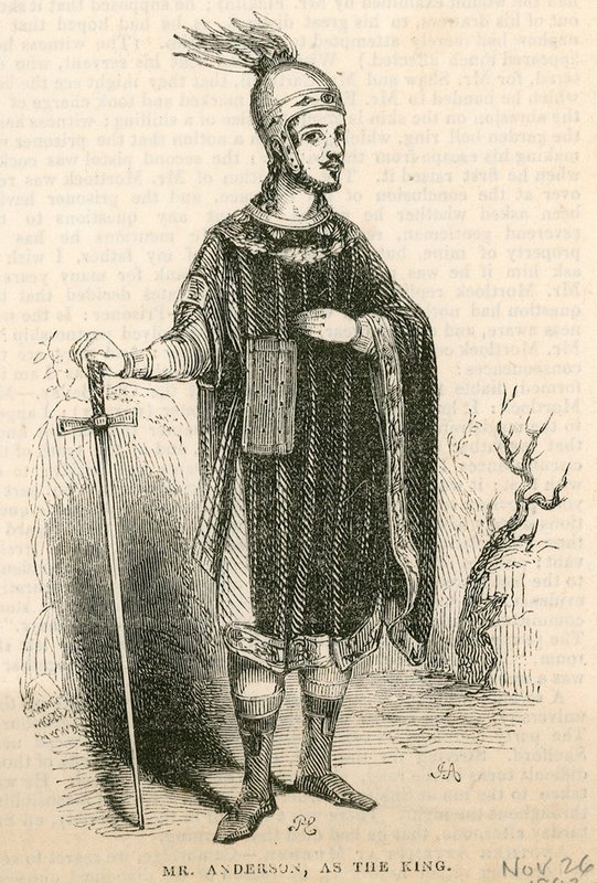 Sr. Anderson no papel-título da peça King Arthur, Teatro Drury Lane, Londres de English School