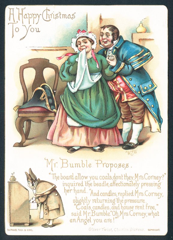 Sr. Bumble e Sra. Corney, cartão de Natal de English School
