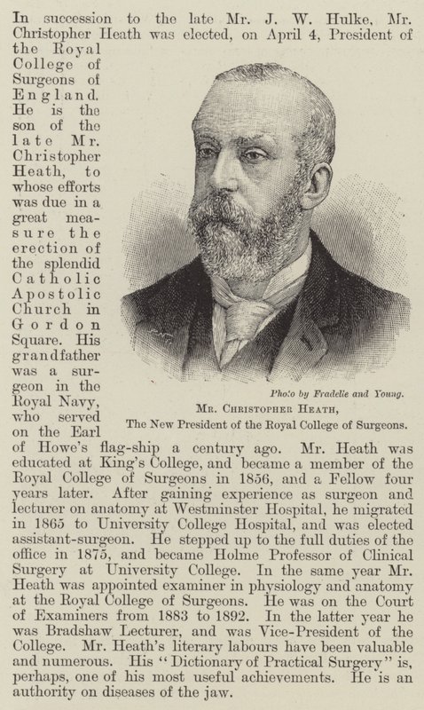 Sr. Christopher Heath, o Novo Presidente do Colégio Real de Cirurgiões (gravura) de English School