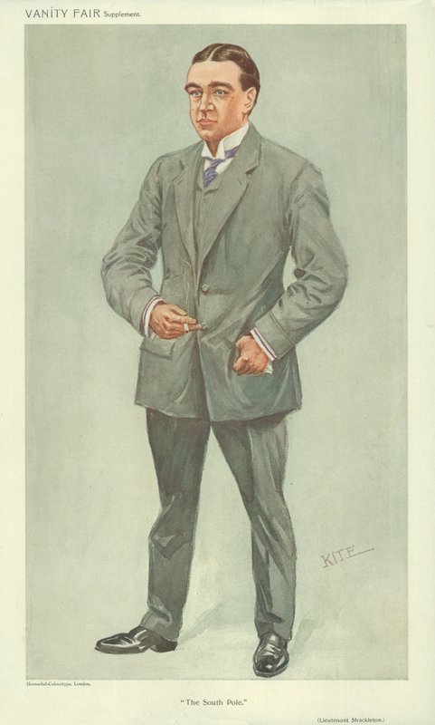 Sr. Ernest Shackleton, The South Pole, 6 de outubro de 1909, desenho animado da Vanity Fair de English School