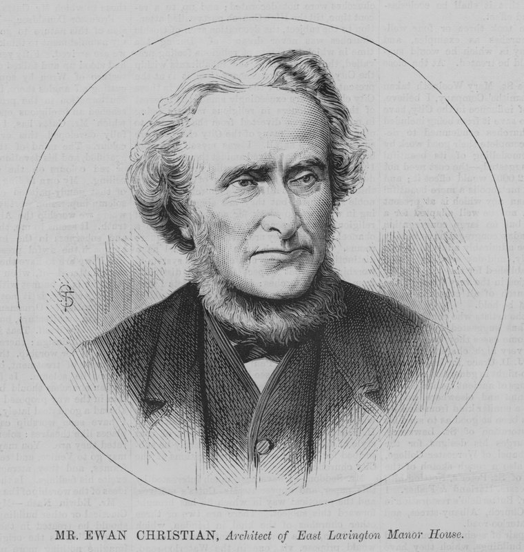 Sr. Ewan Christian, Arquitecto da Casa Senhorial East Lavington (gravura) de English School