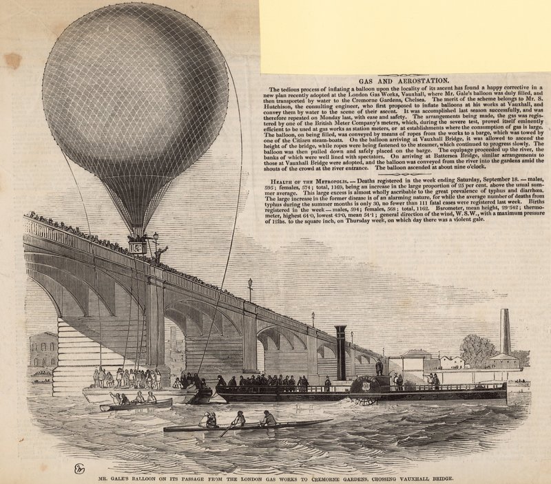Balão do Sr. Gales na sua passagem da London Gas Works para Cremorne Gardens de English School