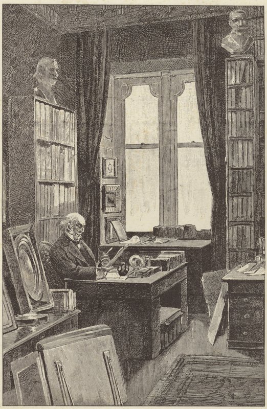Sr. Gladstone em sua biblioteca no Castelo de Hawarden de English School