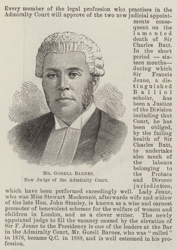 Sr. Gorell Barnes, Novo Juiz do Tribunal do Almirantado (gravura) de English School