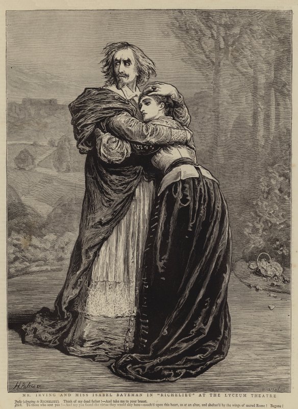 Sr. Irving e Sra. Isabel Bateman em "Richelieu" no Teatro Lyceum (gravura) de English School