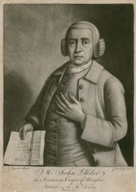 Sr. John Alder, o afortunado cooper de Abingdon, ganhador da loteria de English School